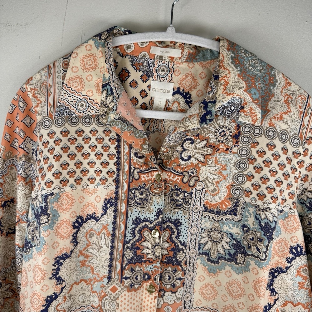 Chico's Multi-Color Paisley Patchwork Button-Up Blouse